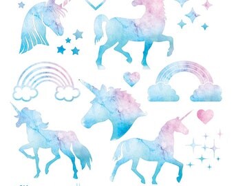 Watercolor Unicorn, Watercolor Unicorn Clipart, Watercolor Unicorn png, Unicorn clipart, Watercolor Unicorn Stencil, Unicorn, Watercolor