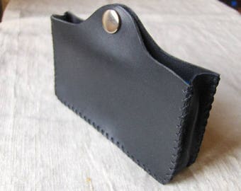 Hand stitched black leather phone case
