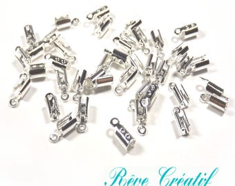 50 Embouts à écraser Plier Caches noeud en Métal Argenté Clair 8x3mm 8mm x 3mm