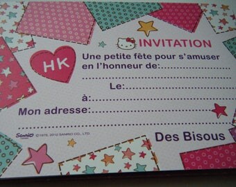 set of 16 cards invitation + envelopes for party or birthday with Hello Kitty Cat girl pattern