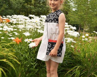 Children's dress white and black sleeveless (with matching purse)
