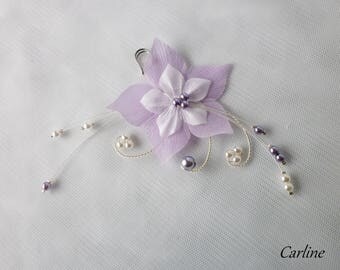 PIN back train violet white silk flowers