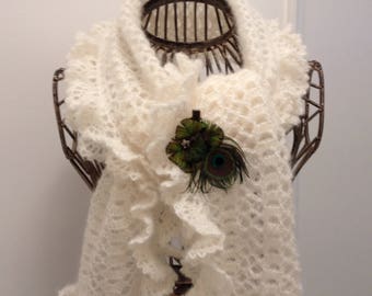 Ecru mohair/silk yarn scarf