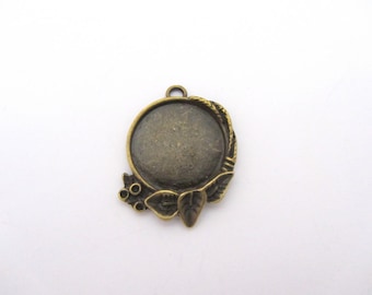 One support cabochon pendant 14mm, tan, support cabochon 14mm,support glass cabochon