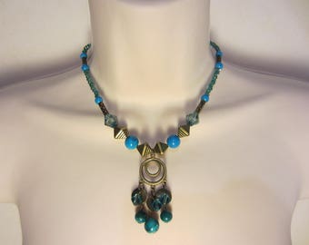Blue and bronze necklace