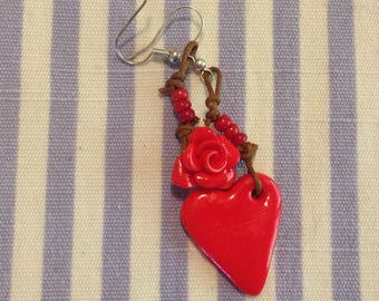 Polymer clay accessories HomeMade red, gift for her.