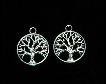 10 charms antique silver 'tree of life' round #684 24x20mm
