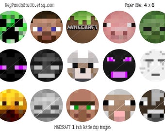 Minecraft Printable Bottle Cap Images - 1 inch - Minecraft Bottlecap Images - Minecraft Party Printable
