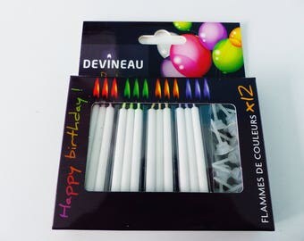 12 candles flame colors get green orange red and purple birthday candles