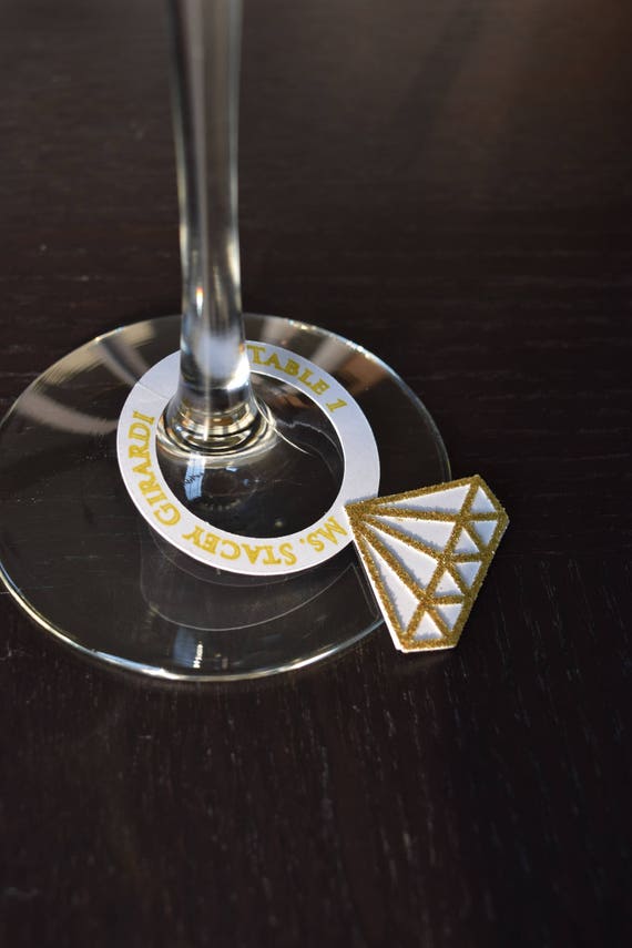 Personalized Diamond Ring Wine Glass Charms for Wedding