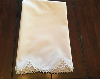 Vintage Pillowcase with Crocheted Edge