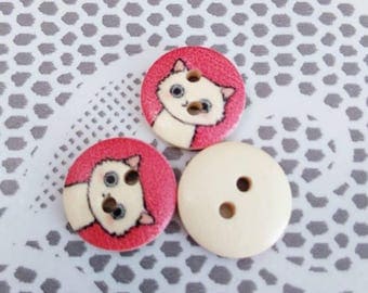Set of 3 cats and Red wooden buttons