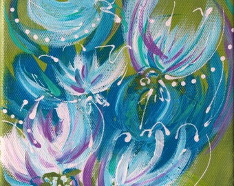 Blue, Green, White, Abstract Painting, Original Art, Acrylic Painting, Art, Fine Art, Contemporary Art, Modern Art, Art Decor, Wall Art, 6x6