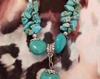 Genuine Turquoise with Silver, Fashion Necklace, One of a Kind with Pendant. NEW Handmade Necklace Jewelry. For Any Occasion. Southwestern