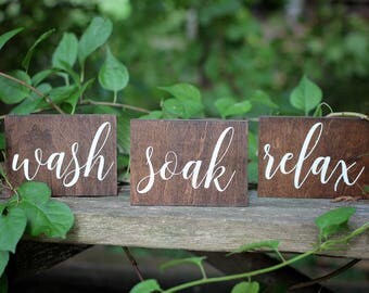 Set of 3 Bath Signs, Home Decor, Wooden Signs, Bath Signs, Wash Soak Relax Sign, Bathtub Sign, Home Decorations, Rustic Decor, Rustic Home