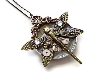 Steampunk Dragonfly pendant necklace