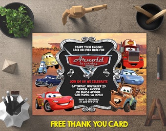 Disney Cars Invitation, Disney Cars Birthday, Disney Cars Invites, Disney Cars Party Printables, Disney Cars Theme, FREE 4x6 Thank You Card