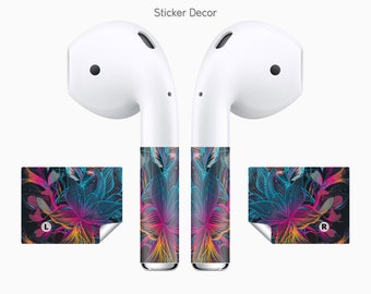 AirPods Stickers, Abstract, Flower, 2-Sets, Wraps, Skin, Cover, Decal