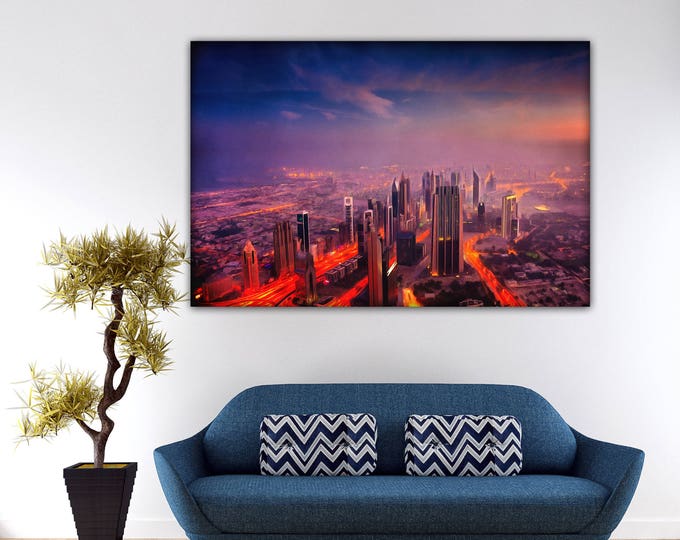 Dubai at sunrise, Arabian Emirates Poster, canvas, Interior decor, print poster, Arabian picture, art picture, gift