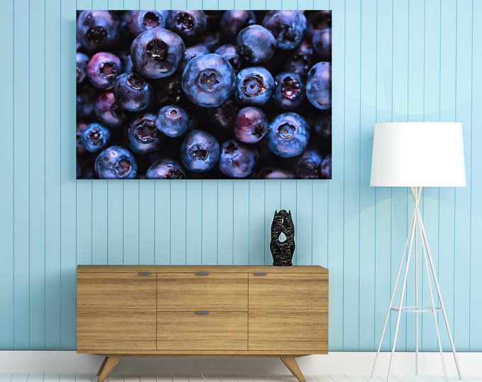 Blueberry Art canvas, Fruit painting, Large art printing, Birthday gift, Interior decor, Gift for her, Kitchen decor, Home decor, Gift