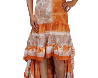 Gypsy Girl Swirling Hi Low Dress Recycled Silk Strapless Fishtail Summer Dresses M/L