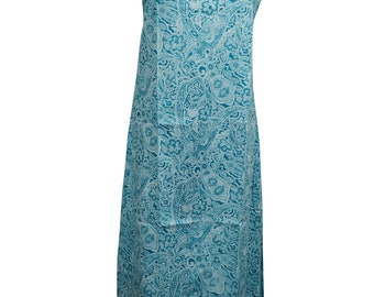 Evelyn Cotton Blue Dress Paisley Print Strapped Comfy Boho Style Beach Dresses S/M