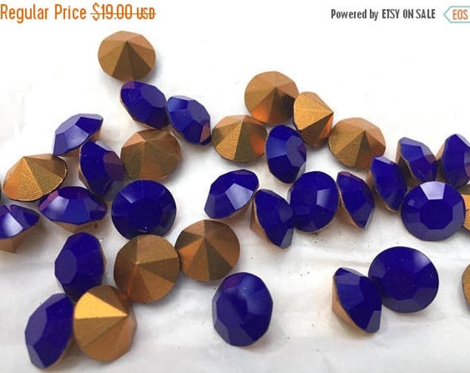 SALE 30% off 36 Vintage Swarovski Full package Navy Blue opaque gold foiled chatons Austrian Crystal Aricle 1100 faceted pointed Jewels