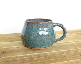 Chunky Coffee Mug, Ceramic Stoneware in Sea Mist Glaze - Single Pottery Mug