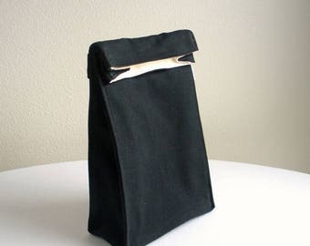ON SALE Insulated Lunch Bag - Eco Friendly, Organic Cotton - Black