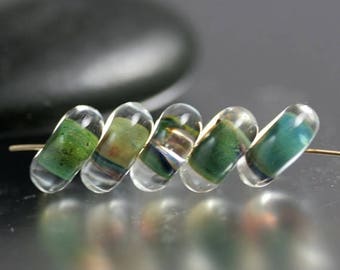 30% OFF SALE Lampwork Glass Beads - Pair in Blue Green - Lampwork Beads - 10mm