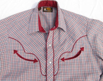 Vintage Mens Western Shirt, Kenny Rogers, 15.5, 35, Pearl Snaps, Contrasting Yoke