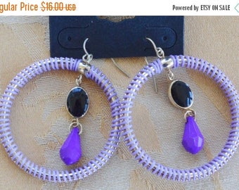 ON SALE Pretty Vintage Purple Hoop Pierced Earrings, Metal