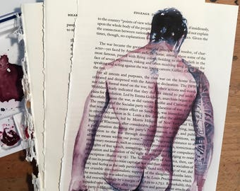 Male Figure on Vintage Book Paper by Artist Brenden Sanborn