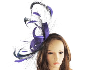 Trisha Black Peacock Fascinator Hat for Kentucky Derby, Weddings and Christmas Parties on a Headband