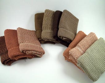 Knit Dishcloths/Washcloths in Cotton in a Brown Bundle, Knit Washcloths, Wash Cloth, Dish Cloth