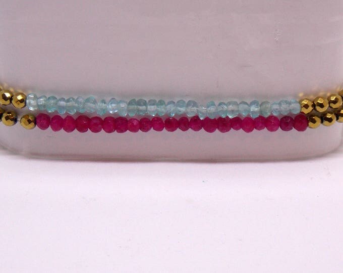 Ruby Apatite and Pyrite Boho Collection Bracelet Faceted Beaded Dainty Shiny Gold Blue Pink Stretch Bracelet Set