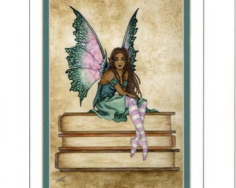 Hand Accented book fairy PRINT 5x7 matted 8x10 by Amy Brown