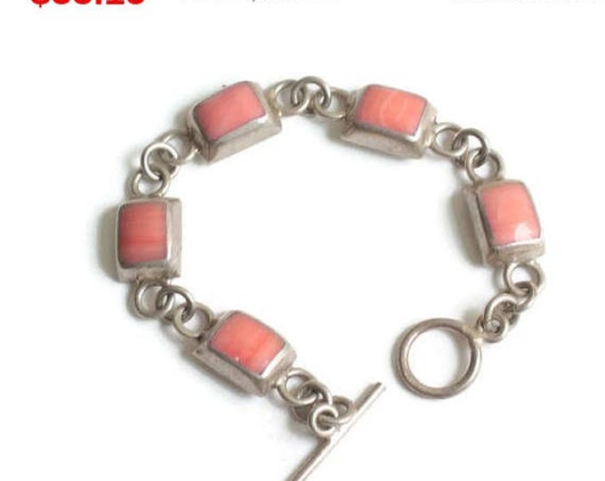 CIJ Sale Coral Banded Agate Sterling Link Bracelet Smaller Wrist Vintage