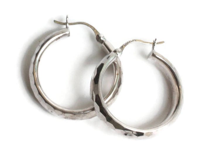 Sterling Hoop Earrings Hammered Diamond Finish Lever Back Vintage