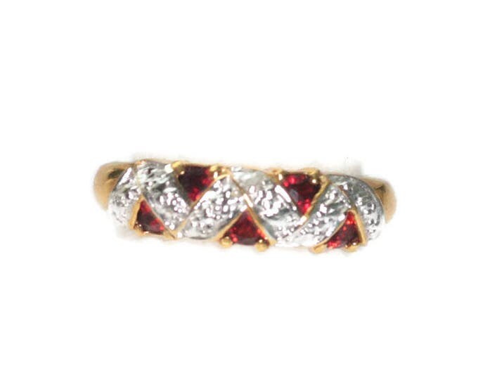 Garnet Ring Diamond Accent Gold Plated Size 8 Plus Cocktail Dinner Evening Wear