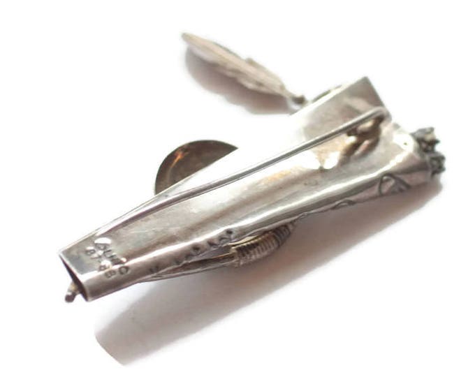 Native American Sterling Brooch Hunting Bow and Quiver of Arrows Symbols Stars Feather Vintage