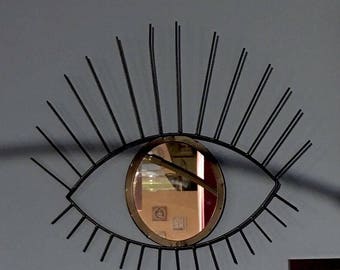 Joli et original miroir soleil oeil à accrocher déco Scandinave style vintage années 60