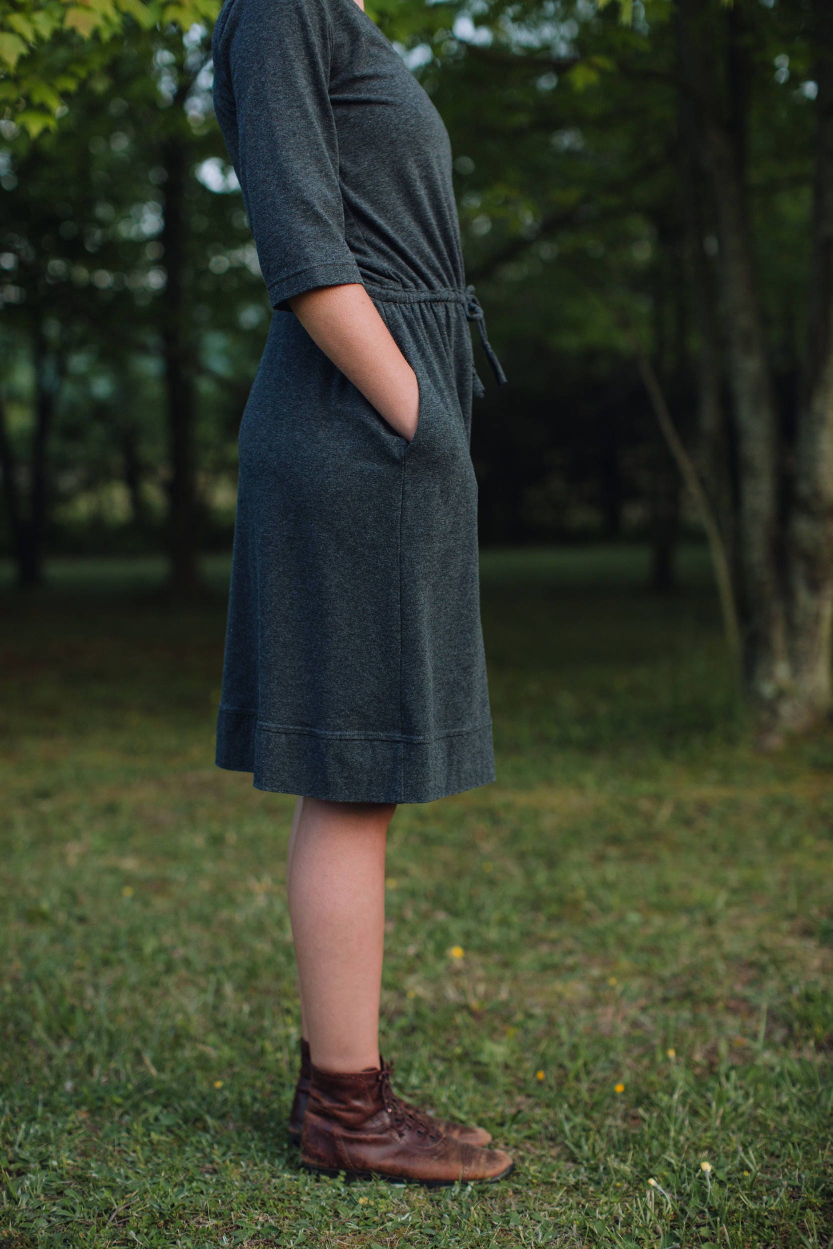 Womens VNeck Jersey Knit Cotton Dress with Pockets Handmade in