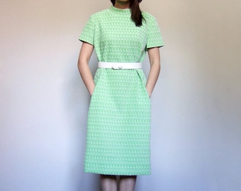 Lime Green Dress with Pockets Vintage Mod Dress 70s Dress Scooter Dress Short Sleeve Dress Retro Dress - Large to Extra Large L XL