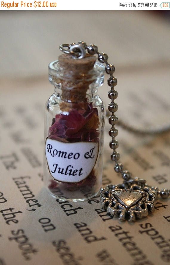 ON SALE Glass Vial Necklace Romeo & Juliet Gift for Her