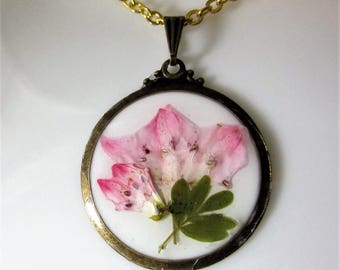 Textured Kalmia Real Flower Pendant, Pressed Flowers, Necklace, Resin (3049)