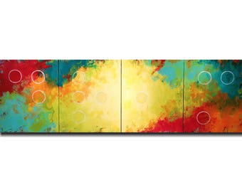 Art Original Large Abstract Braille painting - 20 X 64 Inches JMJartstudio- LOVE -Wall art-wall decor - Red and orange paintings-Oi