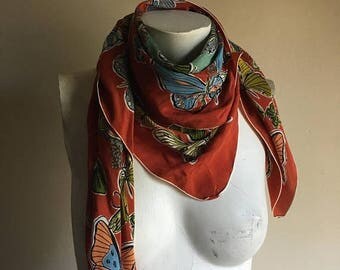 30% off moving sale 50s Silk Sally Lee Butterfly Print Scarf • Necktie • Neck Scarf