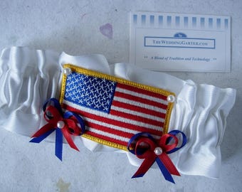 SALE PRICED Wedding Garter, Wedding Garters, Military Garter, Flag Garters, Red White Blue Garters, Army Garter, Navy Garter, Marines Garter