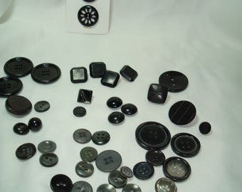 Vintage Square Round Shank Glass Black Buttons.